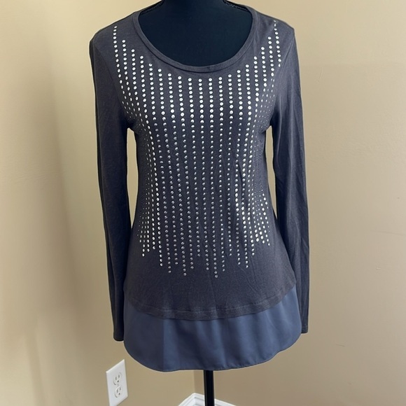 🆕 Apt 9 Long Sleeve Shiny Embellished Front Gray Sz S - Picture 4 of 8